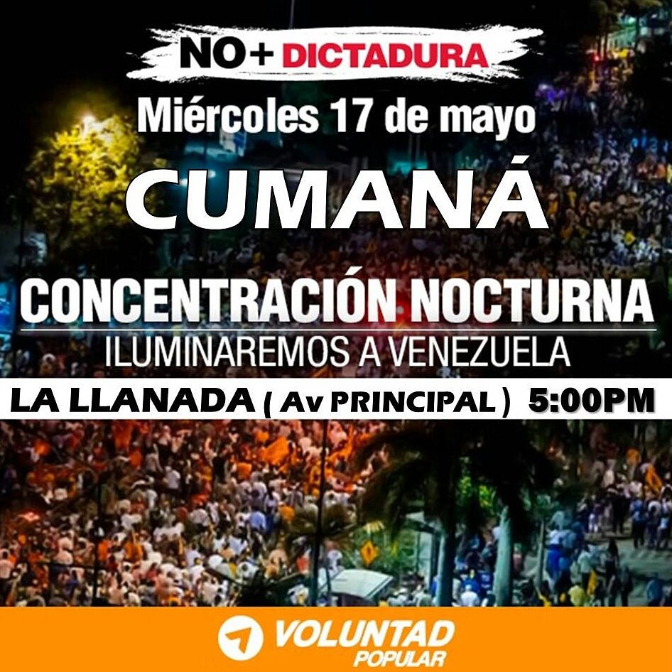 VPASucre's tweet photo. #CUMANÁ  #17MVzlaVenceElMiedo iluminaremos el cielo de Venezuela en honor a los caídos en resistencia PACÍFICA 5PM LA LLANADA Av  principal https://t.co/SQRnJ7opkp