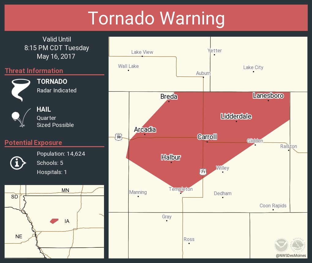 Tornado Warning including Carroll IA, Arcadia IA, Breda IA until 815