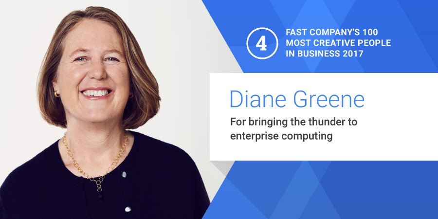 GoogleCloudTech's tweet image. Diane Greene has &quot;helped turn Cloud into Google’s fastest-growing division.&quot; — @FastCompany fastcompany.com/most-creative-…