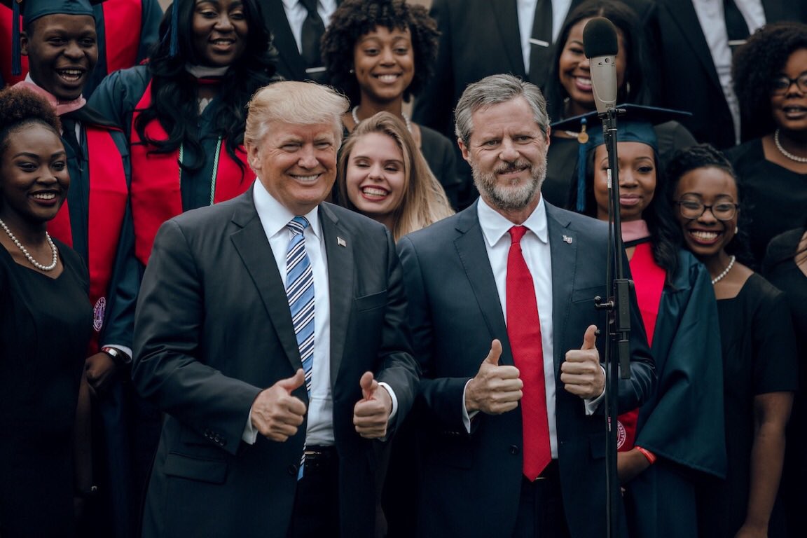 JerryFalwellJr's tweet photo. So proud of @LibertyU Class of 2017 &amp; LU Praise Group (pic here). Thank you @POTUS @realDonaldTrump @WhiteHouse for best LU graduation ever! https://t.co/trTyqr7SCv