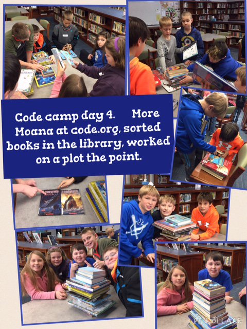 tweetingbis's tweet photo. Code Camp Day 4  - https://t.co/LxgnlHFY9F, sorting books, plot the point.  What a great day for BIS 4th and 5th graders.  #bisrocks https://t.co/ZE6m8f18DA