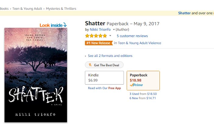 ericbobg's tweet photo. #ShatterTheBook is killing it. @nikkitrionfo climbs the Amazon charts! Support a new author: https://t.co/MLDESOl89g @miketrionfo https://t.co/PmUokBJgHK