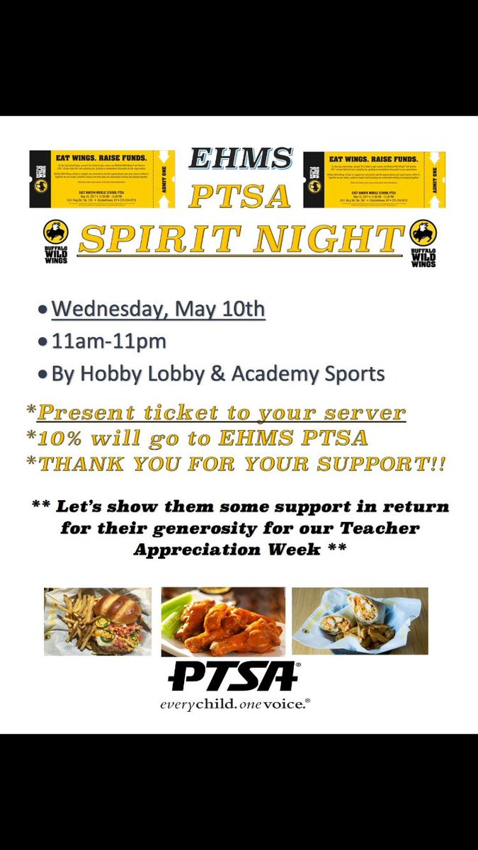 EHMSBruins's tweet image. Support our school tomorrow at Buffalo Wild Wings! #ptsa