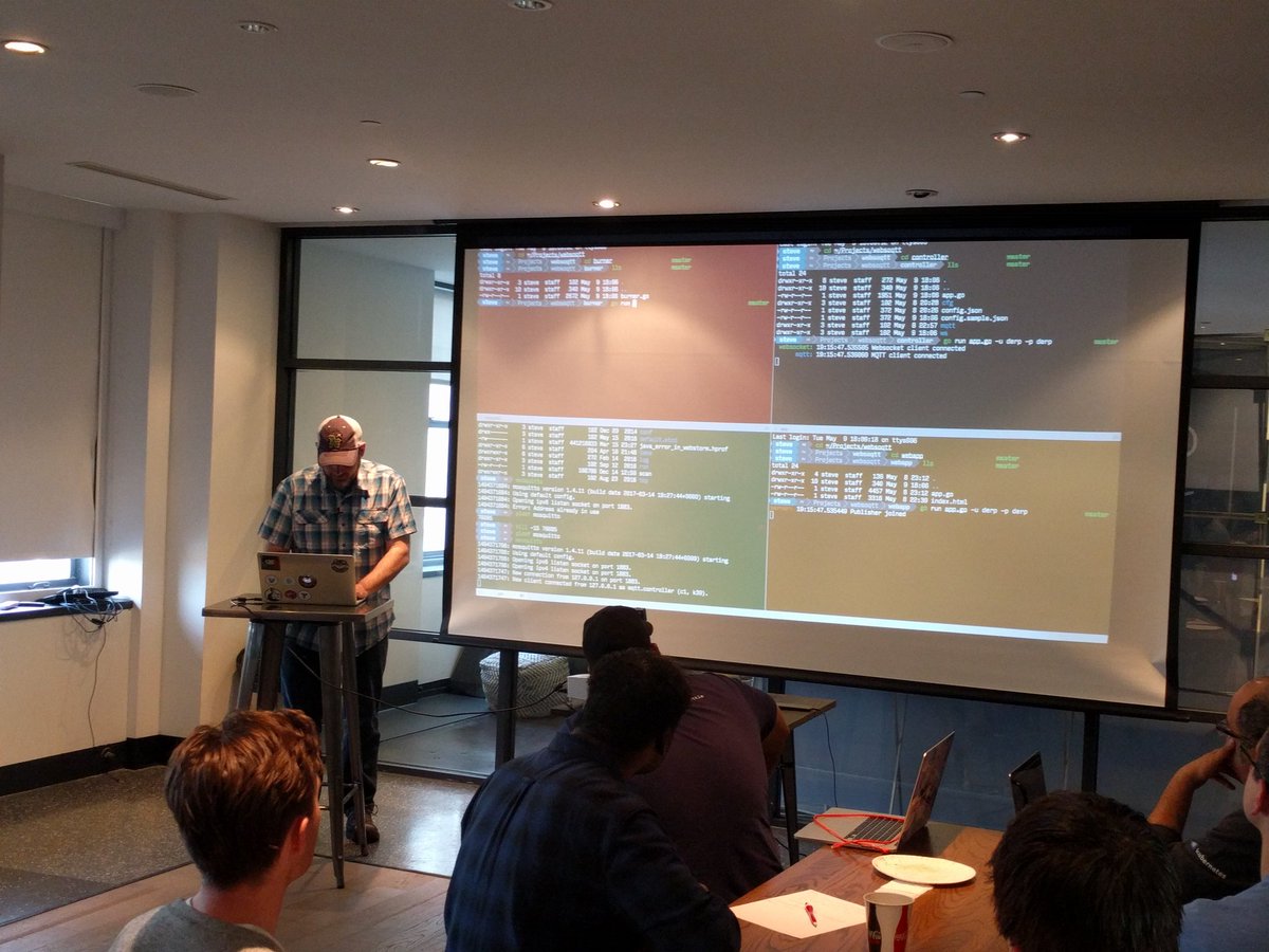 golangphilly's tweet image. And our meetup has started! Up first is Steve High talking about MQTT and websockets in Go