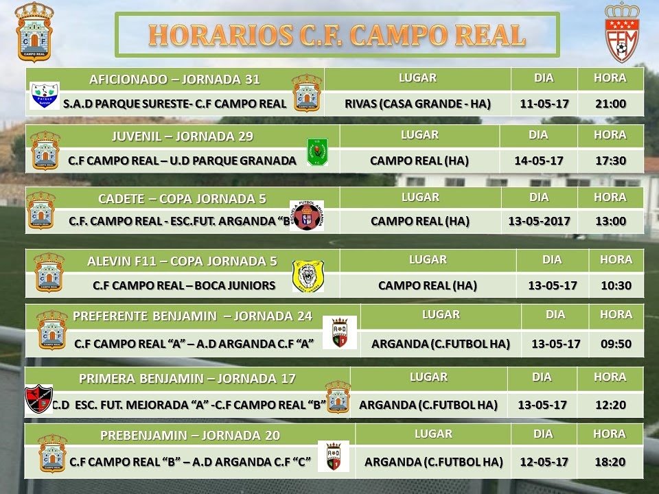 Horarios próxima Jornada