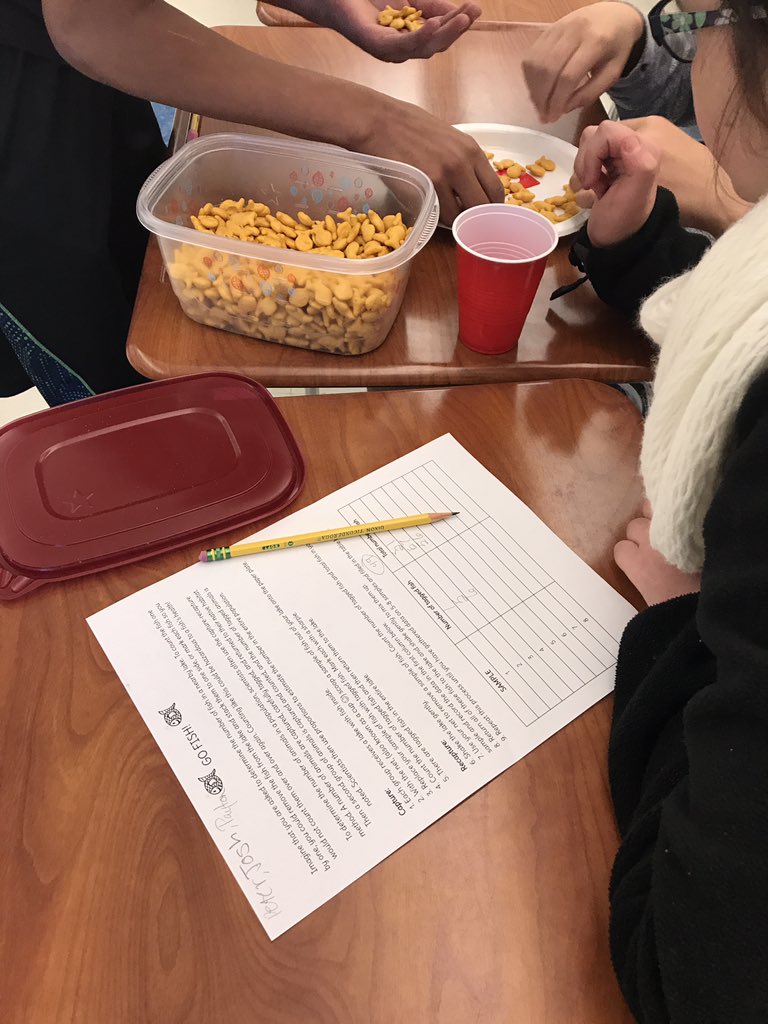 MrsLaBar's tweet photo. Go Fish 🐟 7th gr Ss estimating population #pohatpride #deliciousmath @PohatSchool https://t.co/jhrBJHrkM5