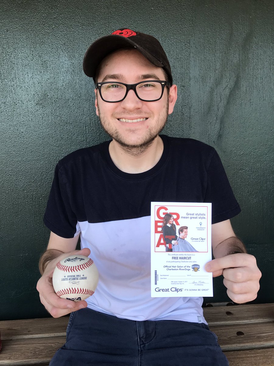 ChasRiverDogs's tweet photo. Another @GreatClips foul ball winner!  Join us at our next home game May 18th for YOUR chance to win! #DownAtTheJoe https://t.co/JM4bOOUXpN
