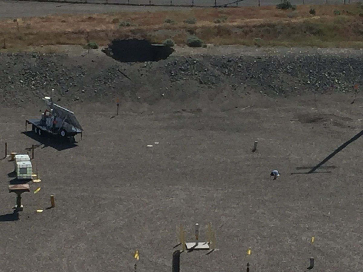 HanfordSite's tweet image. #HanfordEmergency Update: picture shows 20 ft X 20 ft hole in roof of  tunnel. For more info visit Hanford.gov #hanfordsite