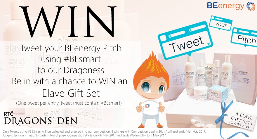 BEenergyIreland's tweet photo. One Day to Enter it's your turn to pitch to @Eleanor_McEvoy & #WIN @Elave_Skincare Gift Set! Remember #BeSmart #DragonsDen #OffalyHour https://t.co/eVTcJb9QBs