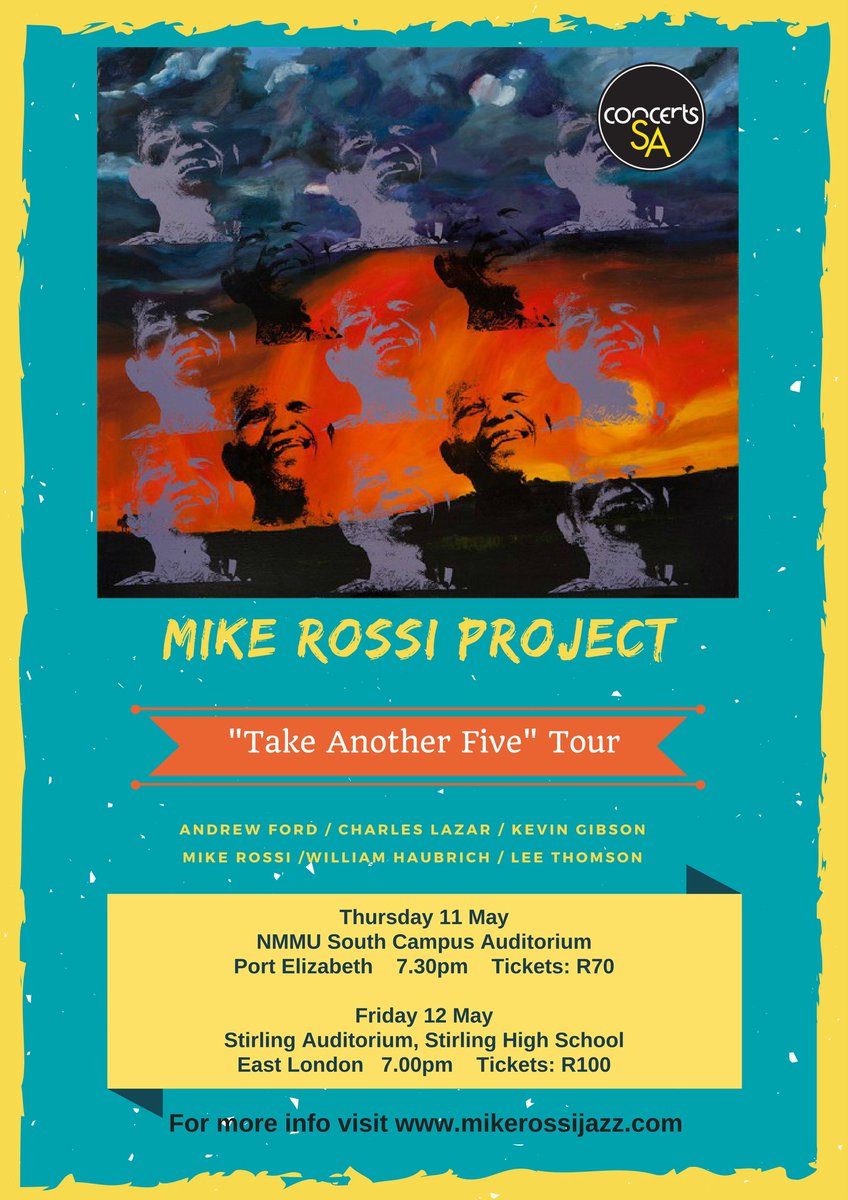 sajejazz's tweet photo. #MikeRossiProject in PE 11 May and EL 12 May thanks to @ConcertsSA and #MusicMobility @Leelips @NuthouseMusic #supportlivemusic #Jazz https://t.co/BvbJXYWDMo