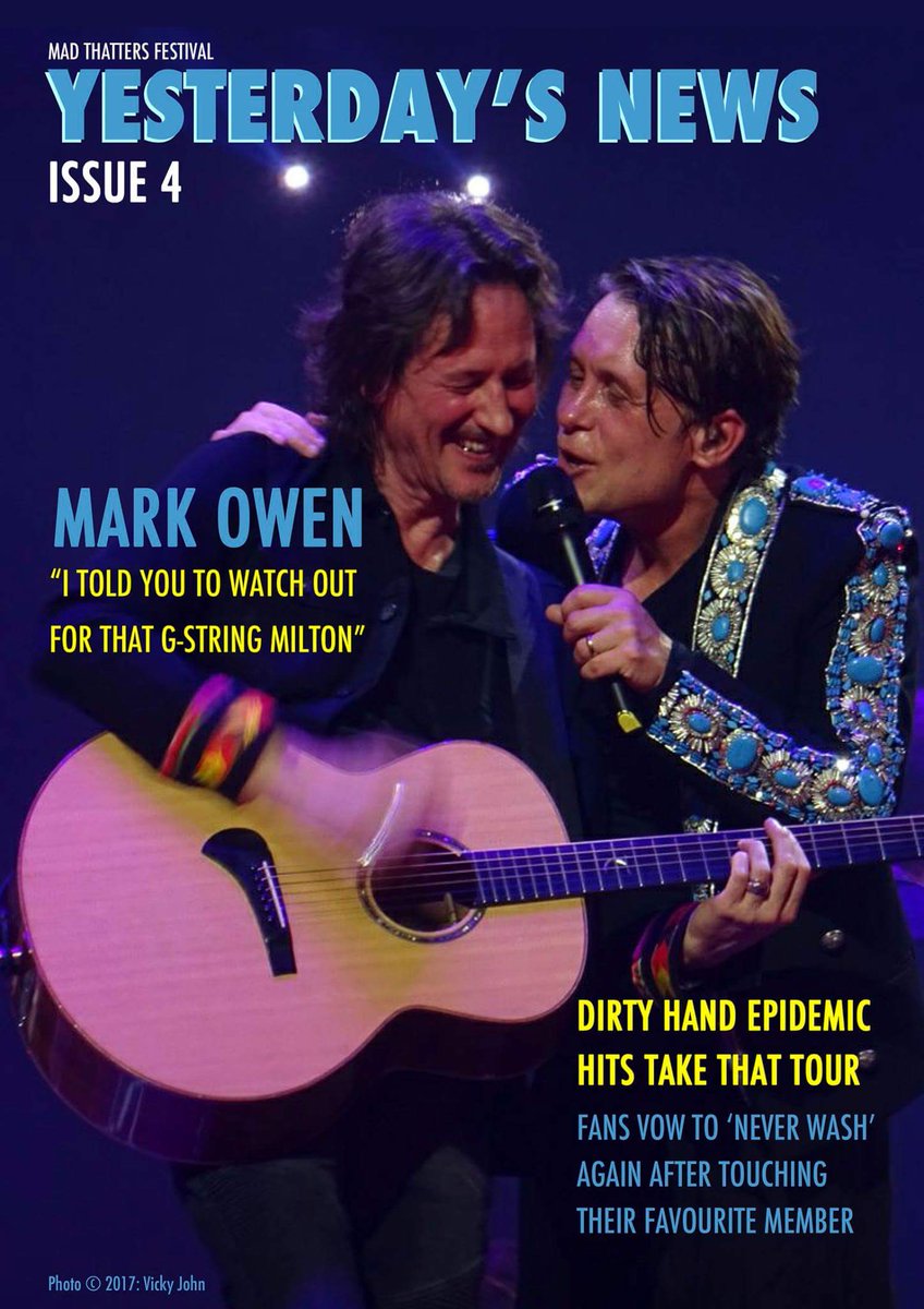 MadThatters's tweet photo. Here's #YesterdaysNews from #WonderlandLive. Thanks to #VickyJohn for capturing this @OfficialMarkO & @miltonmcdonald1 moment. #makeamemory https://t.co/HBfn7YBVMX