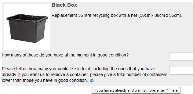 leadballoonsuk's tweet photo. @ProfBrianCox @robinince I have one broken recycling bin, and I need it replaced. This is the council form. This riddle is unsolvable? https://t.co/sILO2Sbbjy