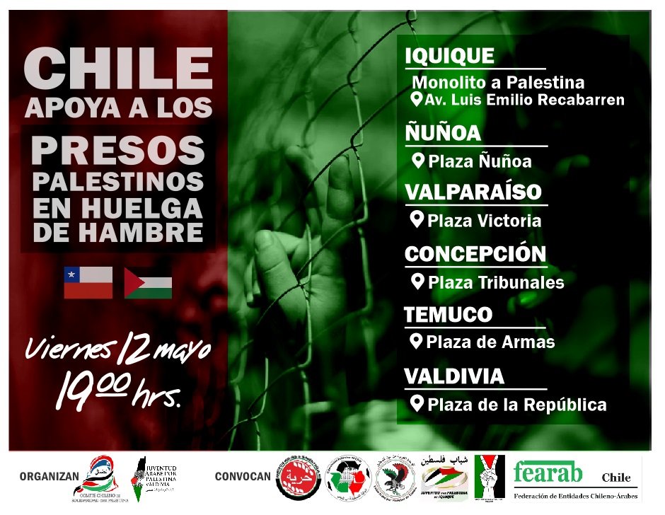ConPalestina's tweet photo. #ChileConPalestina
Este viernes 12 nos encontramos a las 19:00 hrs en apoyo a los Presos Políticos en Huelga de hambre https://t.co/6Uqztv54FR