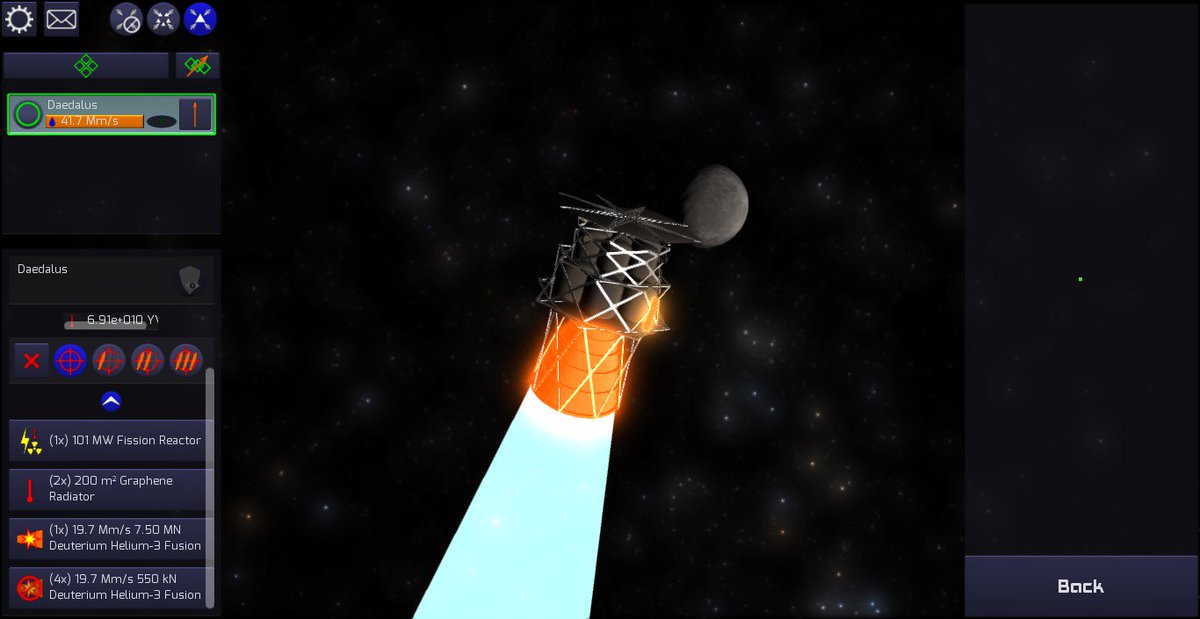 The Astrogator with a modded Deuterium Helium-3 Fusion Engine.