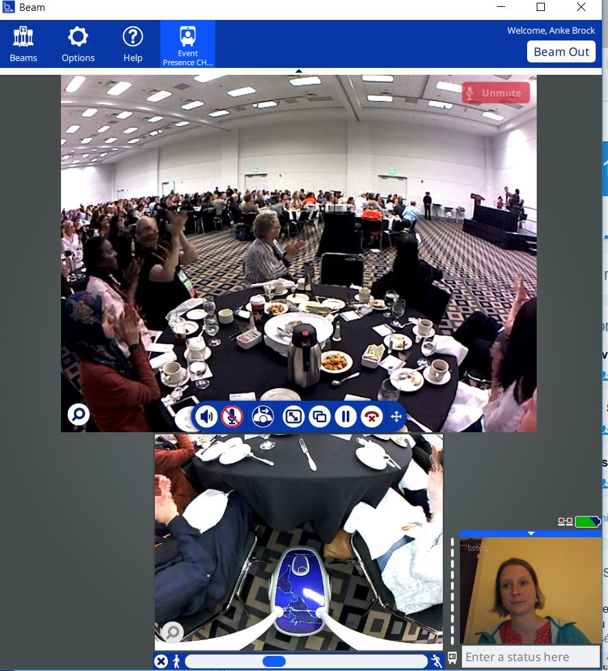 AnkeBrock's tweet photo. #chi2017 Impressions from the Diversity Lunch @chi2017 from the perspective of  a telepresence robot https://t.co/chprgfVMyR