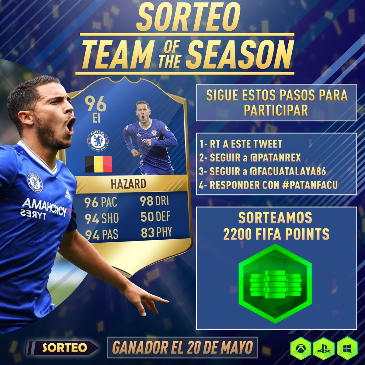 ¡Sorteo 2200 FIFA Points! #FIFA17 #TOTS 

💥 Dar 🔁RT a este Tweet 

😉 Seguirme y Seguir a <a href="/facuatalaya86/">Facu</a>  

↪️ Responder Tweet con #PatanFacu