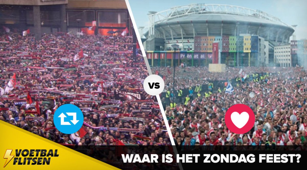 FCVideoNED's tweet photo. Waar is het zondag feest? 
RT = Rotterdam, Feyenoord 
LOVE = Amsterdam, Ajax 

#feyenoord #ajax #feywil #wilaja #coolsingel https://t.co/y94nL9yh9S