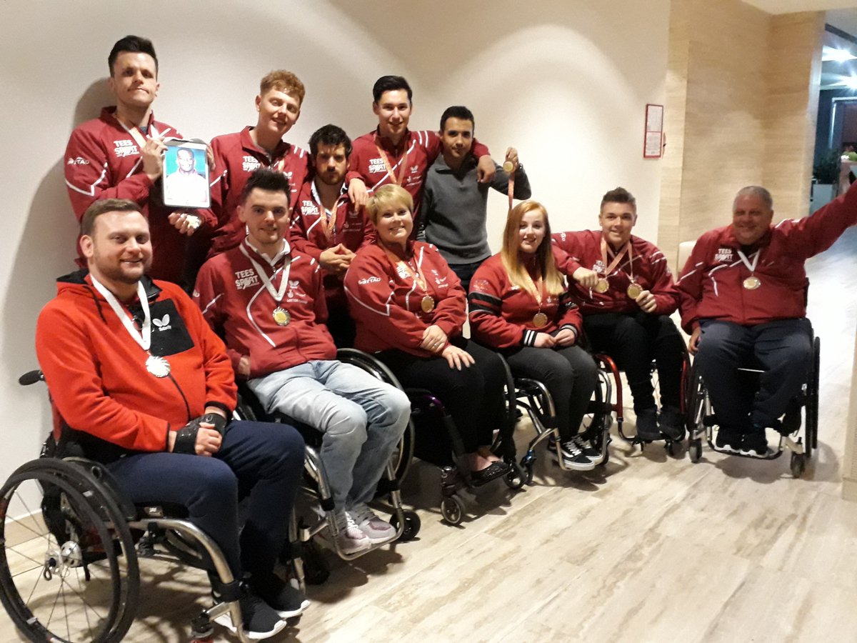 BritishParaTT's tweet photo. Slovenia medals presented at reception tonight - thanks 2 modern technology &amp; @WillBayleytt SM9 silver medalist @Ashman1995_tt was there too https://t.co/8cDc6iMxfb