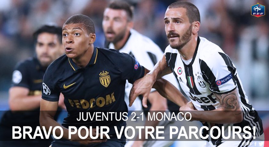 FFF's tweet photo. L'@AS_Monaco s'incline 2-1 en demi-finale de la Ligue des Champions! Vous pouvez être fiers de votre parcours👏👏 #JUVASM https://t.co/3rypWZkOjj
