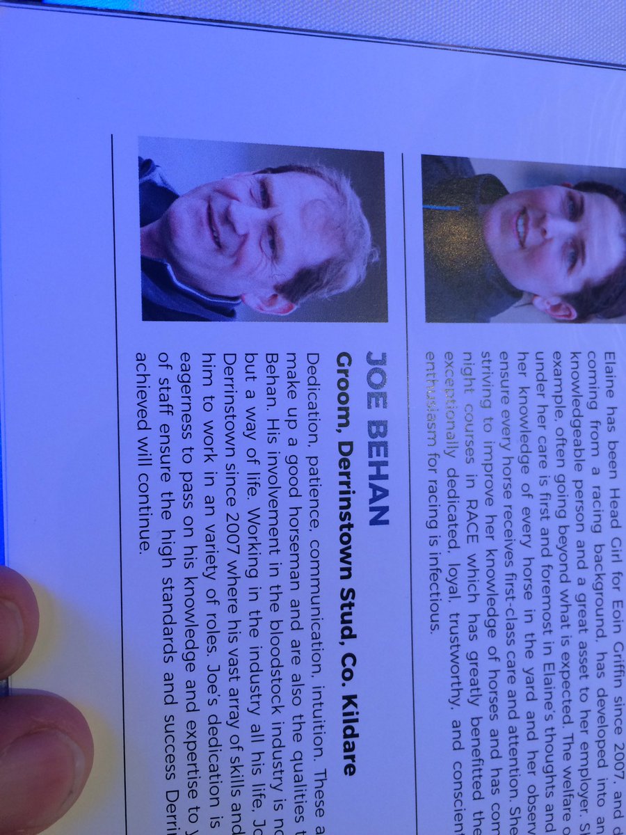 Thrilled for Joe Behan - a finalist and thank him for mentioning my late dad Benny as an influence <a href="/TheIrishField/">The Irish Field</a> #StudAndStableStaffAward