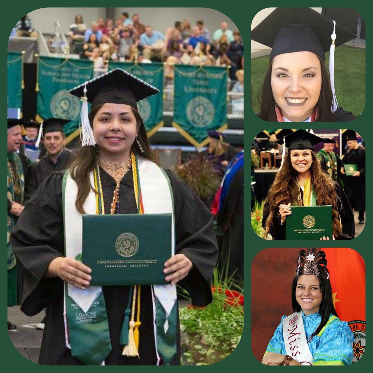 CherokeeNation's tweet image. 4 Miss Cherokees graduated this weekend: Miss Cherokee Sky Wildcat, Ja-li-si Pittman (15-16), Sunday Plumb (14-15), &amp;amp; Julie Thornton (13-14)