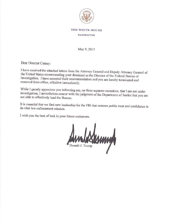 Nigel_Farage's tweet photo. Comey 'terminated' by @realDonaldTrump. https://t.co/as8BF9q8ne