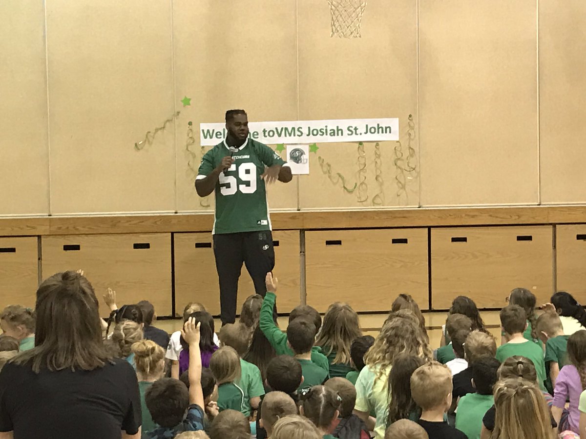 manor_valley's tweet photo. Our Gr. 1's had @sskroughriders Josiah St. John visit VMS today. Congrats to Miss. Fehr's class for being a Rider Reading Month classroom! https://t.co/wQDai0bF3t