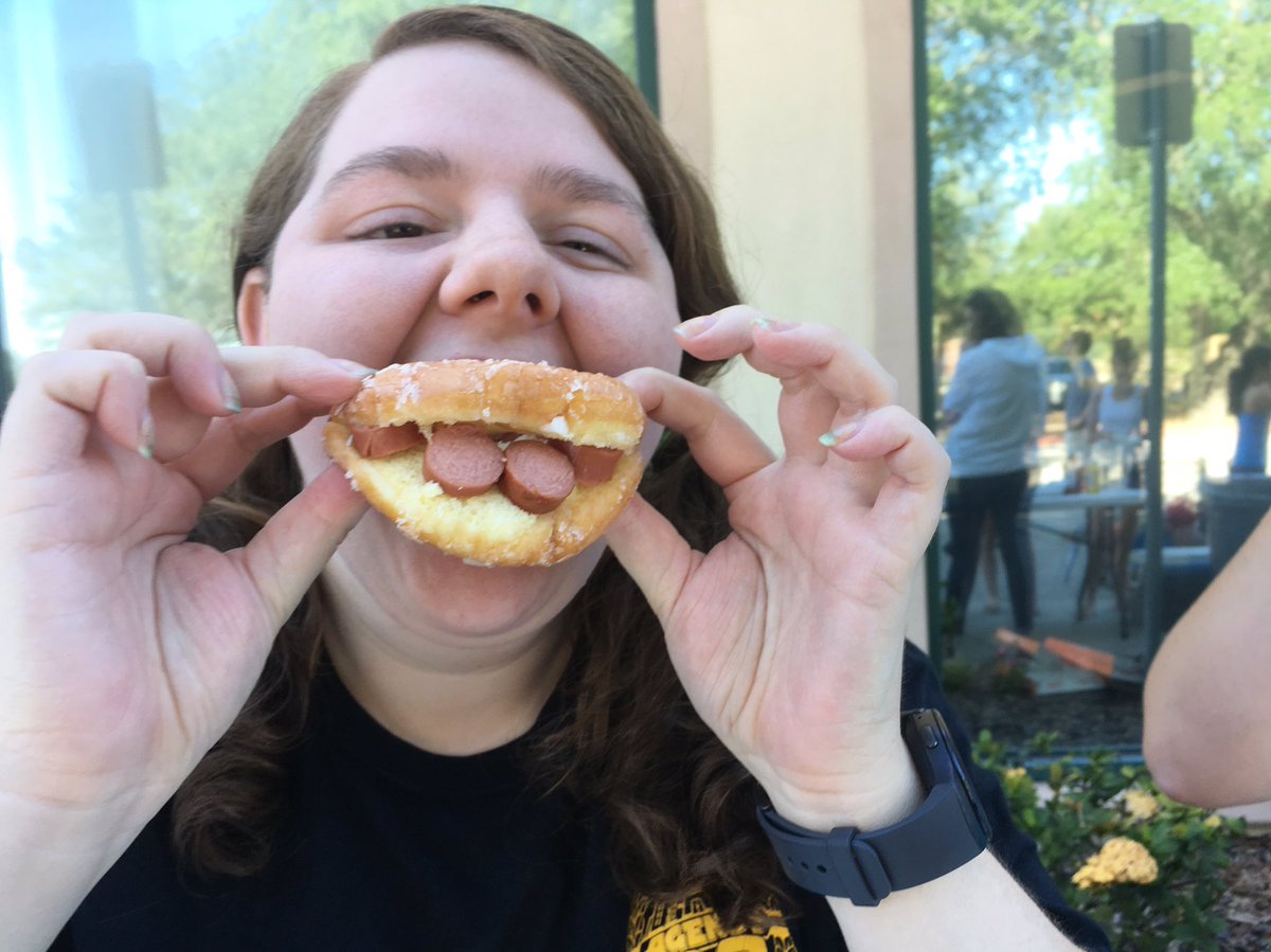 hpc_elevate's tweet photo. She said it was good, but not sure who believed her 😂 #hotdogonadonutbun https://t.co/L4ogRfMXPm