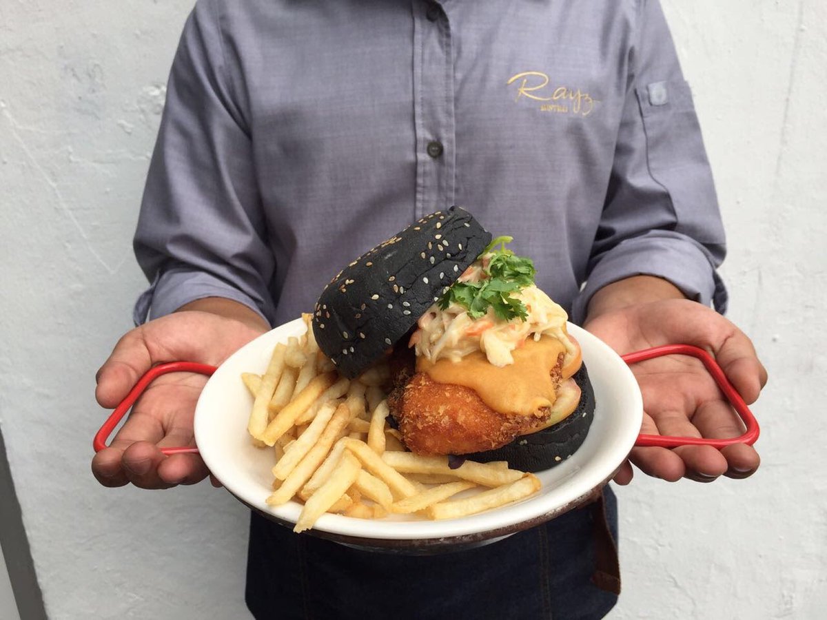 RayzBistro's tweet photo. Doesn't our Salted Egg Chicken Burger look awesome for lunch? Come now! https://t.co/f3mLJ4EAbo