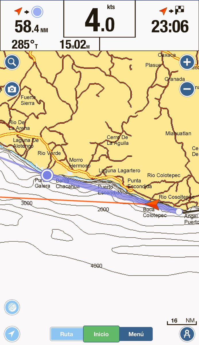 AbrahamLevy's tweet photo. Con vientos en contra, poca velocidad pero seguimos avanzando. Estaremos en la madrugada a la altura de #PuertoEscondido #veleando #Nayarit https://t.co/TUXmyHNlY9