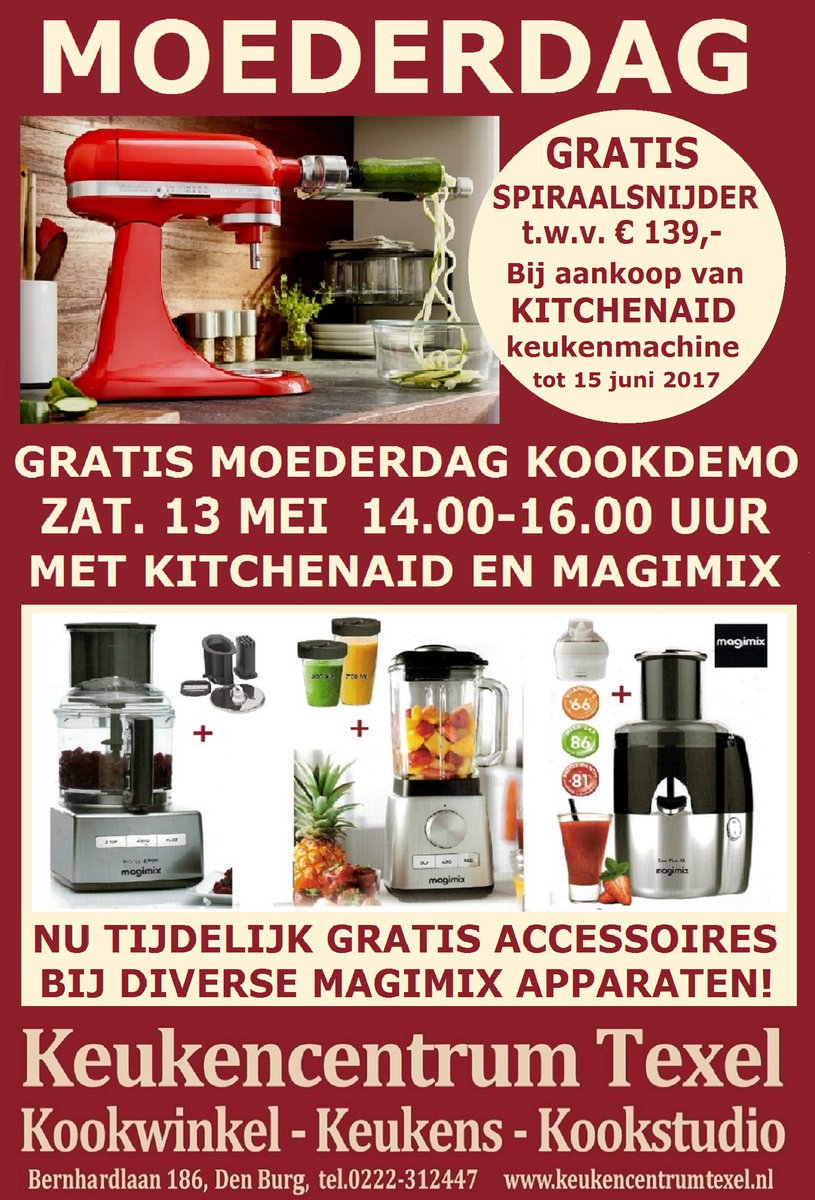 Gratis #MOEDERDAG kookdemo met KitchenAid en Magimix.Heerlijke sapjes en ijs met de sapcentrifuge en groentespaghetti met de spiraalsnijder.