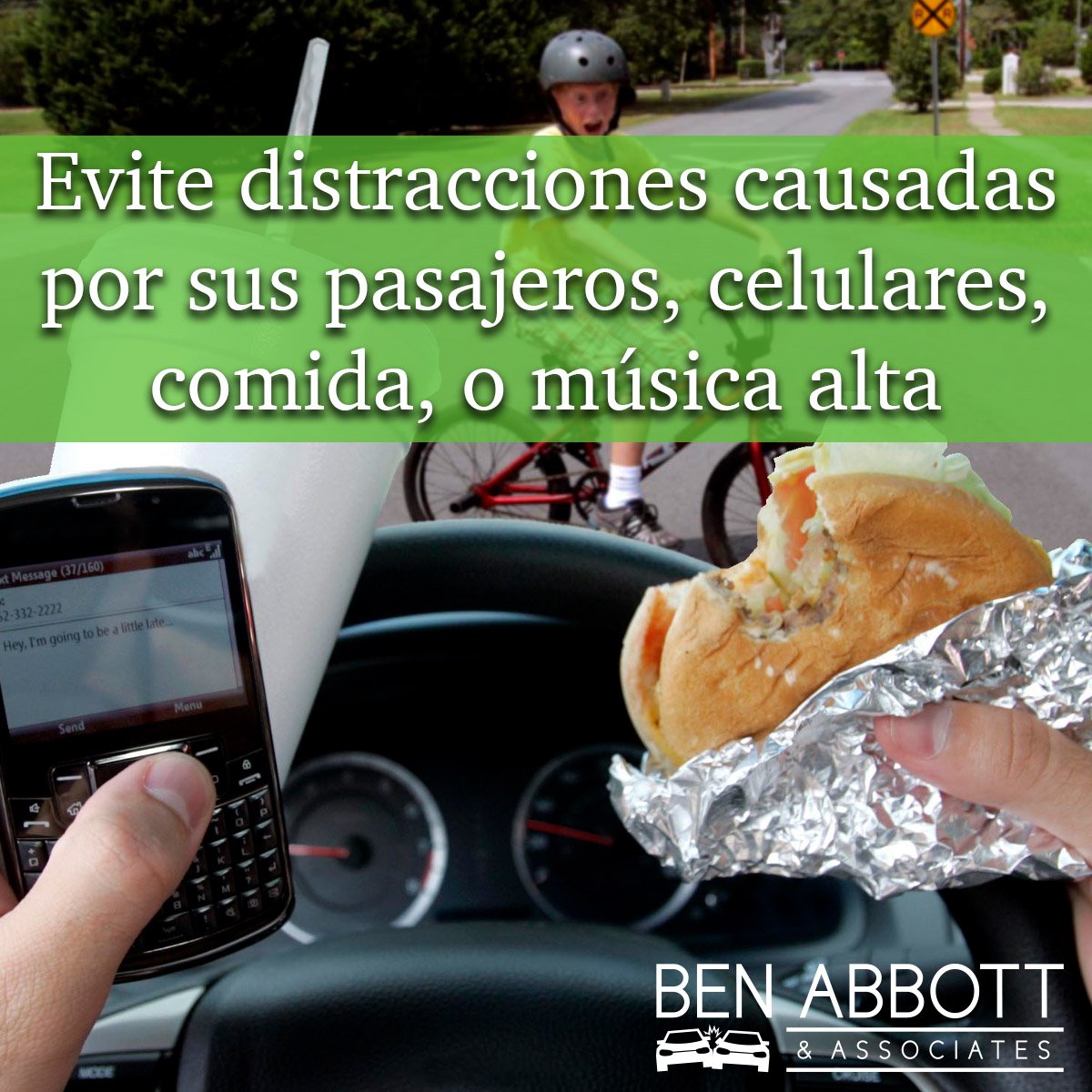BenAbbottTX's tweet photo. Conductores imprudentes son impacientes en trafico, asi que tenga mucho cuidado. #benabbott #top25 #accidentes #abogado #TuesdayTip https://t.co/w9lfSxwfzQ