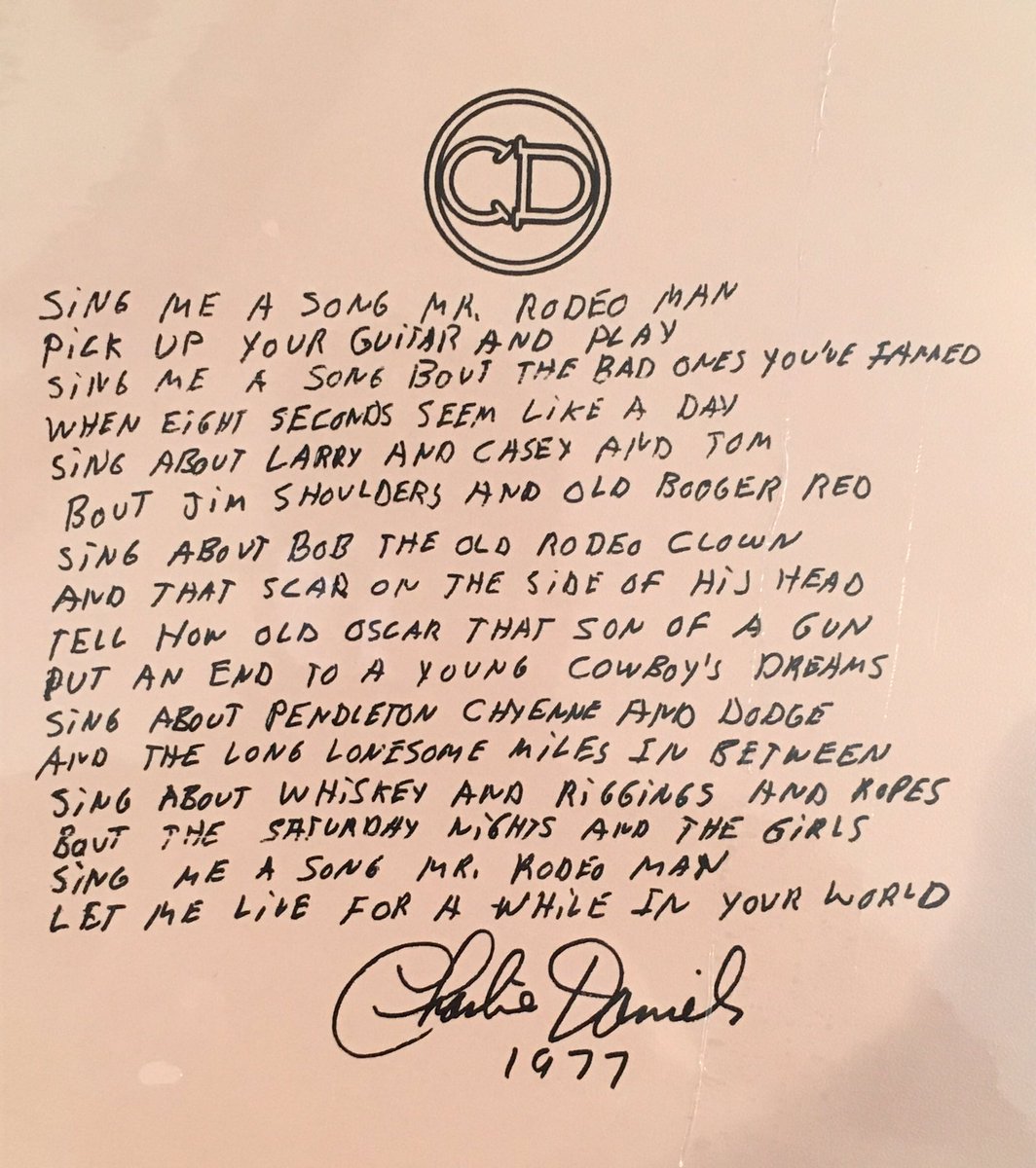 TheChrisLeDoux's tweet photo. A poem @CharlieDaniels wrote for @TheChrisLeDoux that was printed on the back of the LP, Sing Me A Song Mr. Rodeo Man. https://t.co/qOpCEYIaOx
