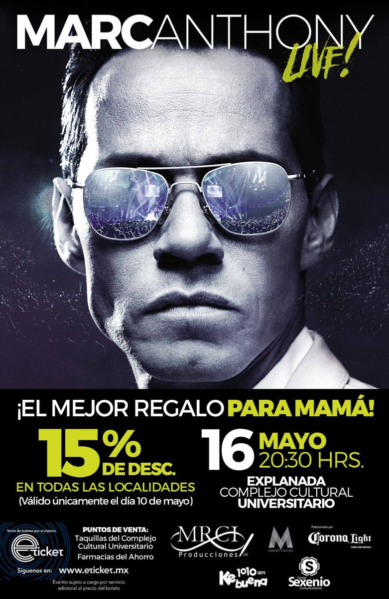 LivMagazineMx's tweet photo. Sólo este 10 de MAYO! 15% y 3MSI en todas las localidades! #MarcAnthony en Puebla #MRCIProducciones @irarrese1 @prensa_linares https://t.co/Tg5DebFTKS