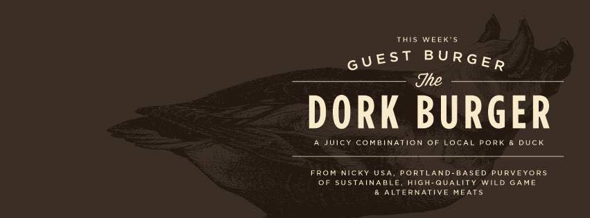 dickskitchen's tweet photo. #dork is the guest burger this week! A tasty blend of local #duck and #pork! https://t.co/BnF6uTKTO3