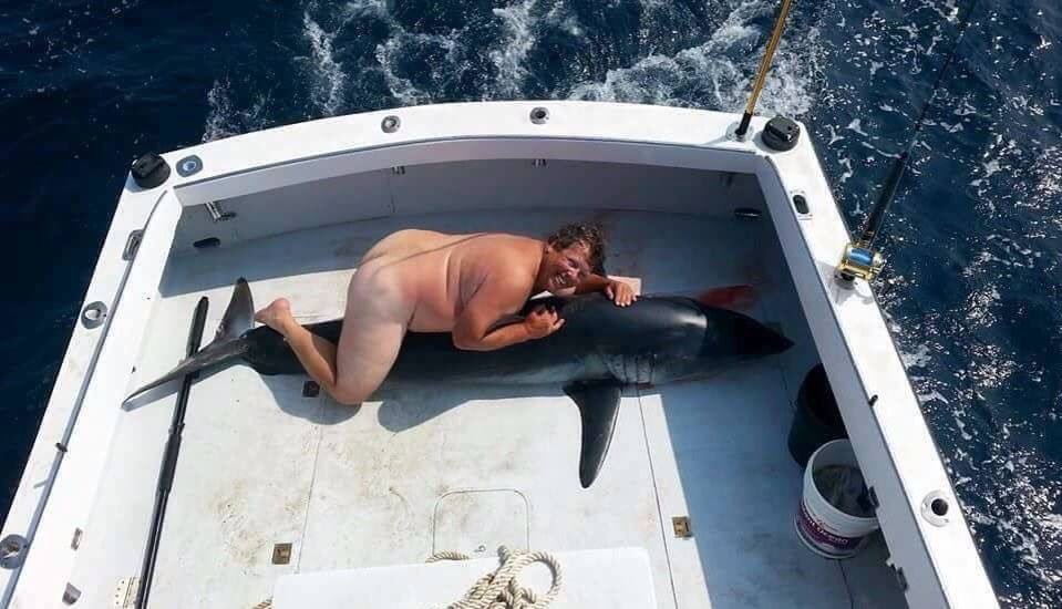 ClayTravis's tweet photo. Guys, this is not Florida Gator coach Jim McElwain naked on top of a shark. Stop spreading this rumor with his name attached to it. https://t.co/DK4HoPbRsA