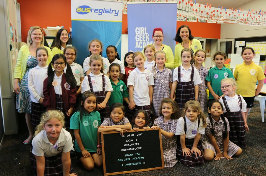 AusRegistry_au's tweet photo. This year, we celebrated #GirlsinICTDay with a class of 5-8 year old coders! Thanks @GirlGeekAcademy! https://t.co/YTL80hnMWZ #girlswhocode https://t.co/34h68vDPMU