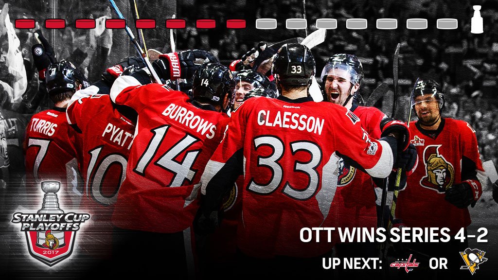 NHL's tweet photo. For the first time since 2007, the @Senators are going to the Eastern Conference Final. #StanleyCup https://t.co/smbWOwyqAl
