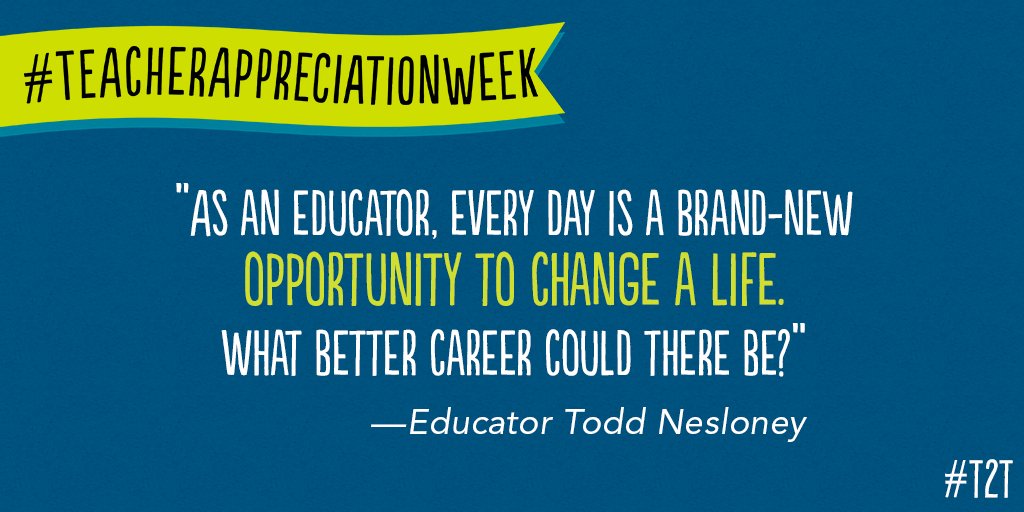 teacher2teacher's tweet photo. A shoutout to you, from educator @TechNinjaTodd, for seizing the opportunity to make a difference every single day. #TeacherAppreciationWeek https://t.co/x9Y9oRJg98