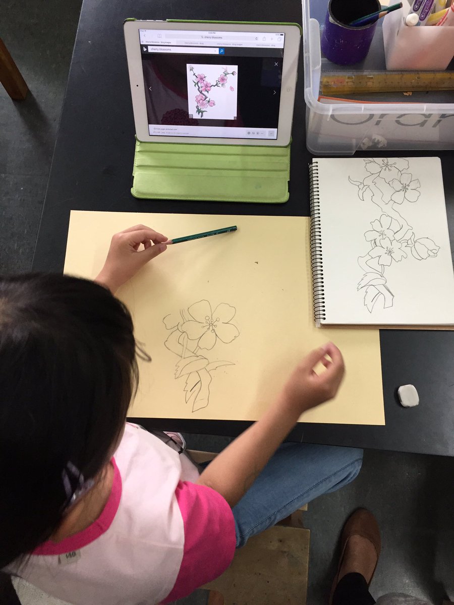 missmakesart's tweet photo. #1stgrade cherry blossoms-this chick is soooo crazy good!! so lucky i get to spend my days with the talented kids of #SASPudong #arted #art https://t.co/fBD1nFyLMr