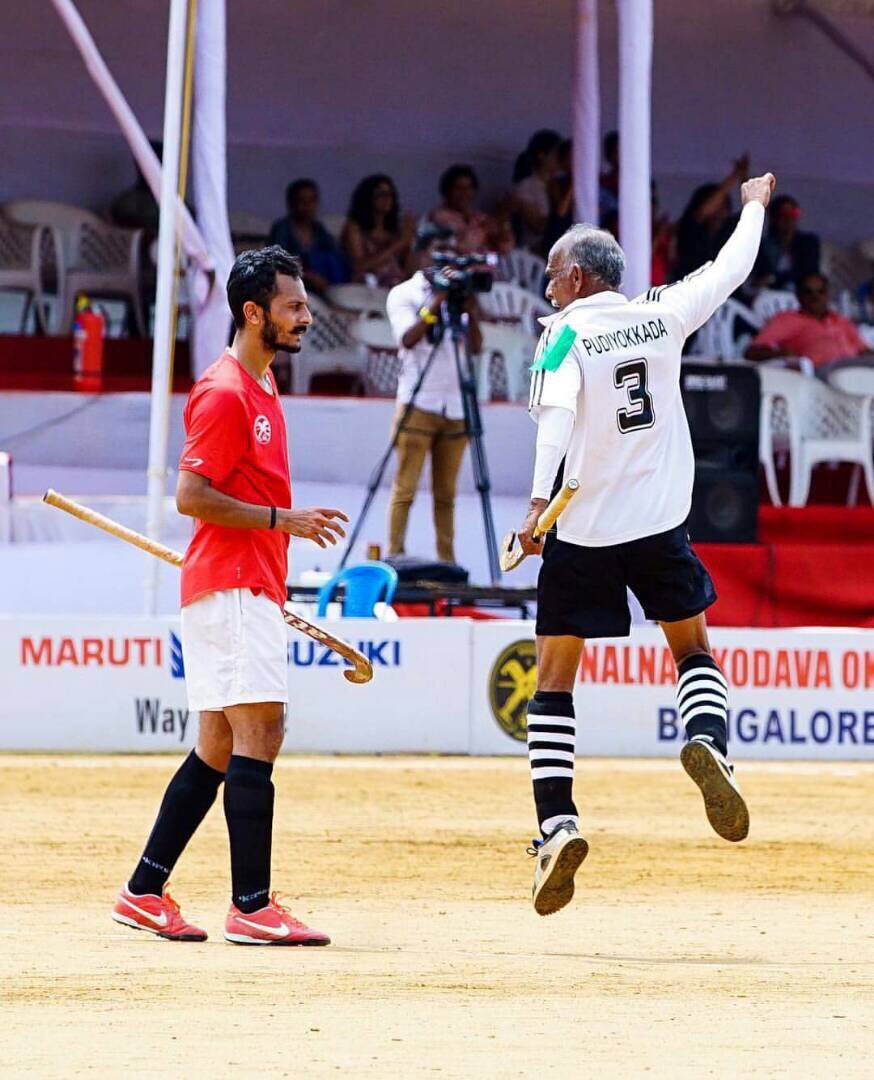 At 62years Mr.Kashi celebrates his team entering round of16 in a tournament wit 306 teams.That's Kodava hockey!#Passion