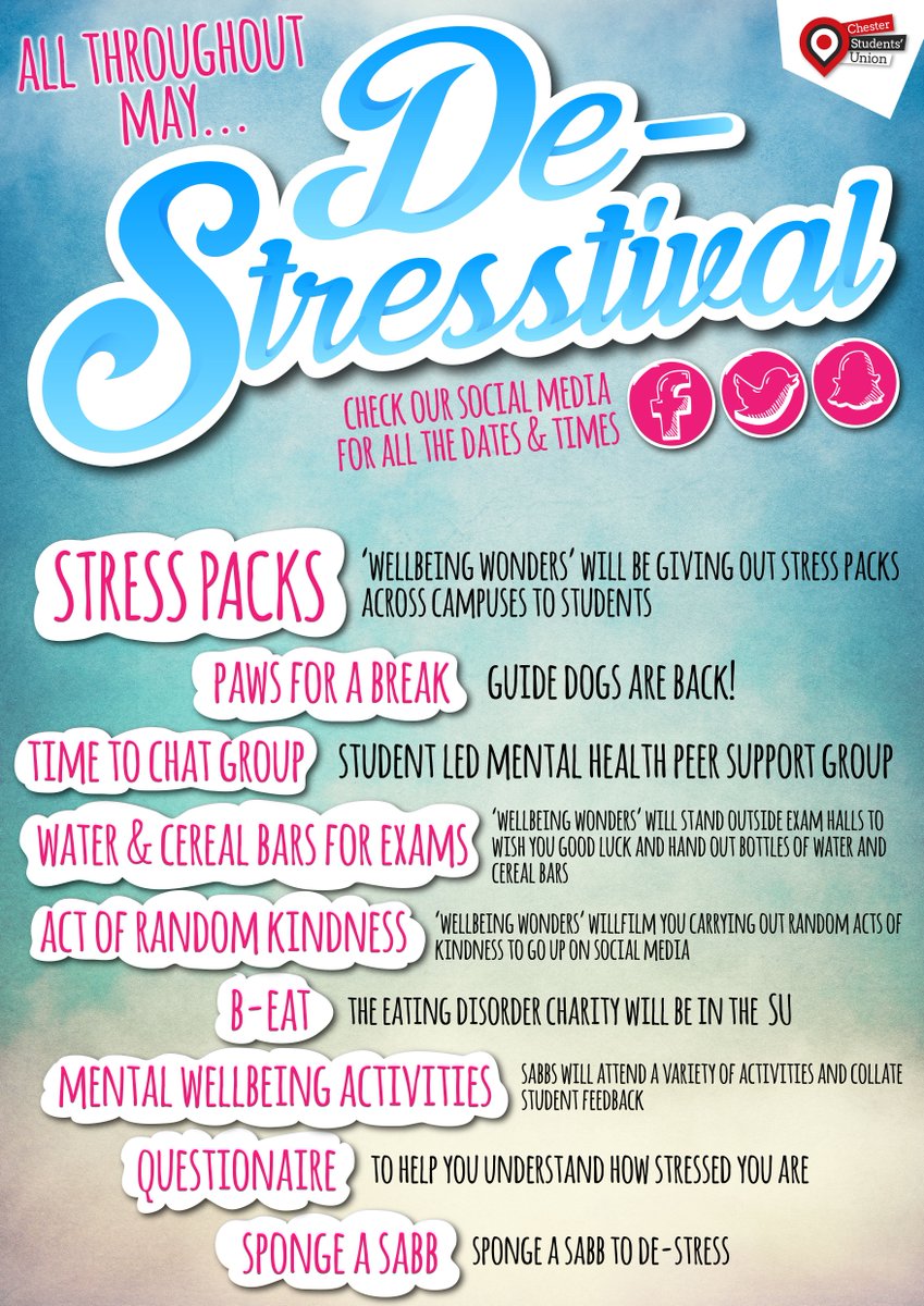 Throughout May we will be running #DeStresstival, giving you a chance to relax during exam season with our different activities...