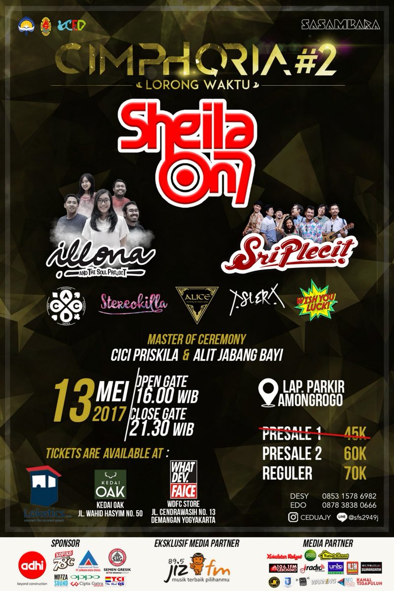 Jangan lupa ya guys,cimphoria#2 tinggal 3 hari lagi,datang yaa🤗🤗😄 <a href="/sheilaon7/">Sheila On 7</a>  <a href="/GeronimoFM/">GERONIMO 106.1 FM</a>   <a href="/895jizfm/">895 JIZ FM</a>  <a href="/PaiminJK/">Paimin</a>  @Loketics <a href="/BerandaJogja/">Beranda Jogja</a>