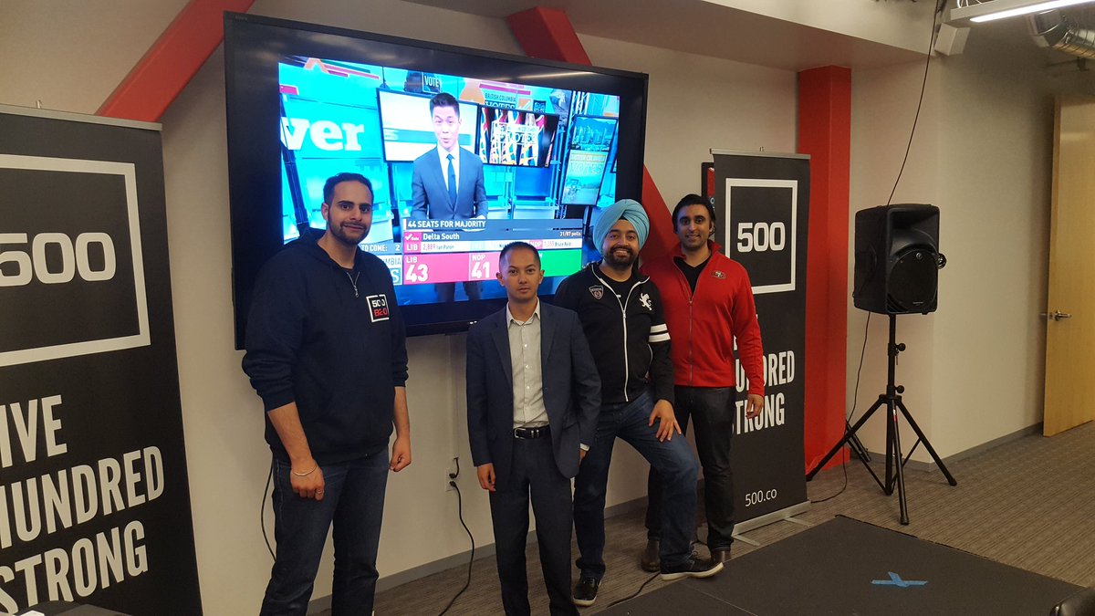 hermanchandi's tweet photo. A few Canadian entrepreneurs from BC watching election results in San Francisco! @cbcnewsbc @DanBurritt #bcvotes #500startups https://t.co/maAqlHtJTt