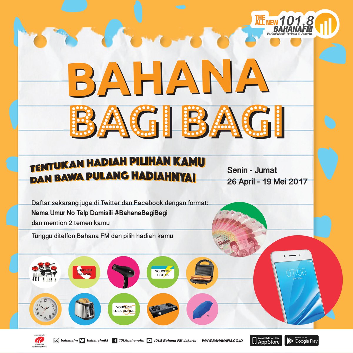 #BahanaBagiBagi bakal ngajak kamu milih sendiri hadiahnya. Tentukan pilihanmu dan dapetin uang tunainya! Cuma di #BahanaBagiBagi Bahana FM