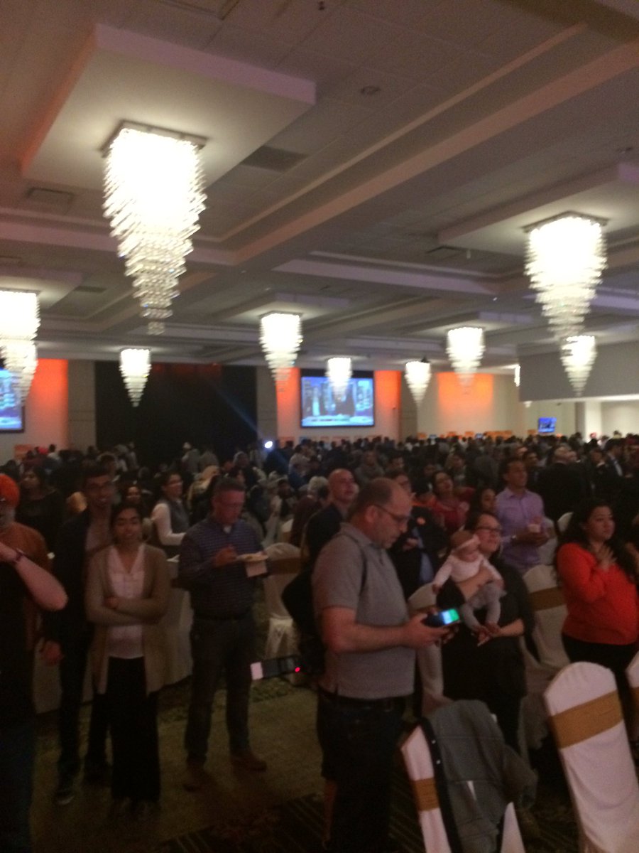 KenStratton88's tweet photo. @pulse1077 NDP crowd very excited with Sims and Brar announcement https://t.co/vmDexOlQQp