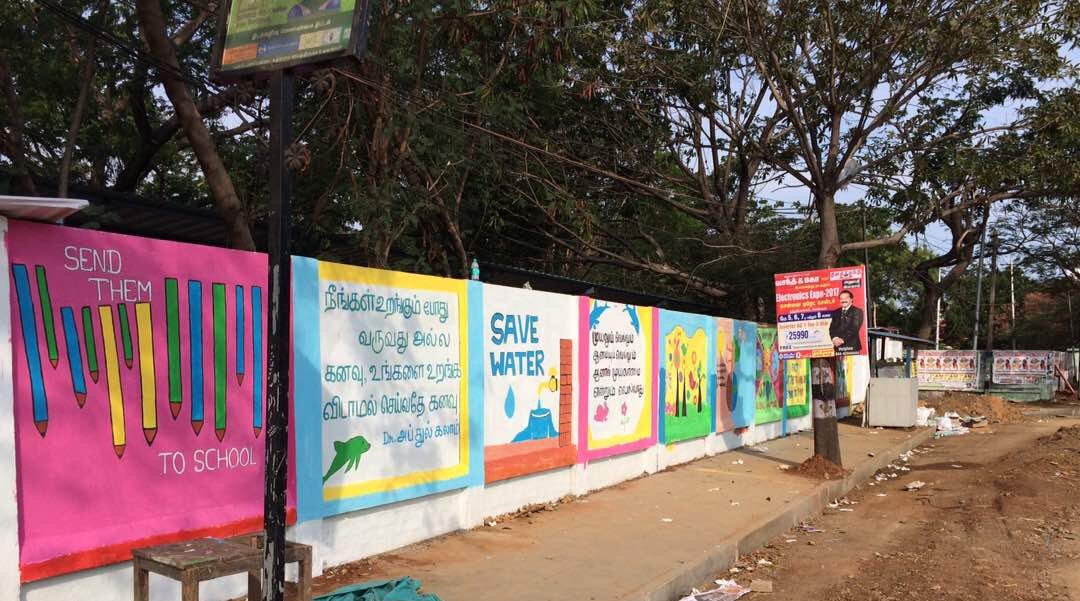 devika_nair's tweet photo. redefining #imoact!! our #chennai team covered an entire outer wall of a govt school with #artwork #GIW2017 #GartnerGives #CEBGivesBack https://t.co/R1FARWUncr