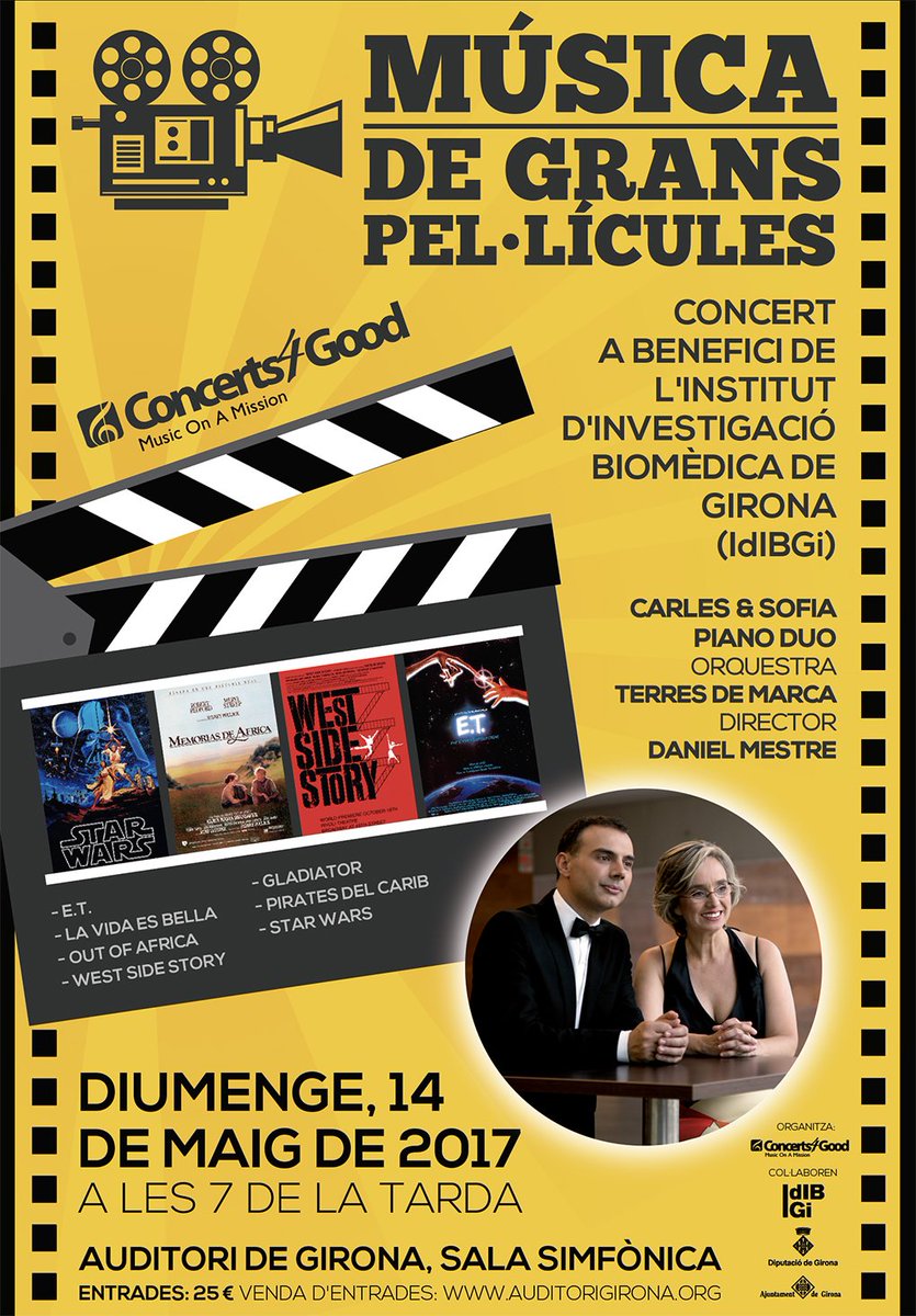 idibgi's tweet photo. Aquest diumenge no us podeu perdre el concert "Música de Grans Pel·lícules" a @auditori_gi amb els pianistes @CarlesandSofia https://t.co/FghUmJWcfY