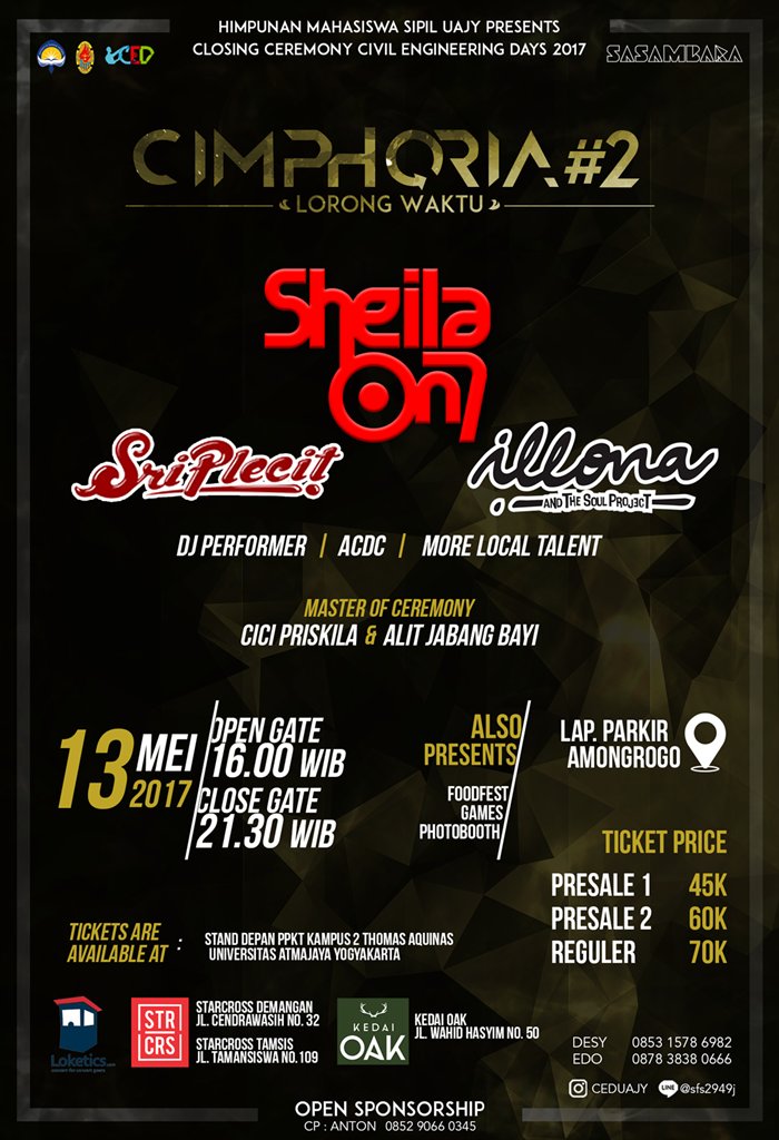 Jogja, sampai jumpa di gelaran Cimphoria #2, Sabtu, 13 Mei 2017 #Cimphoria #SheilaGig #SheilaSchedule #So7Day #So7Jogja #SheilaGank