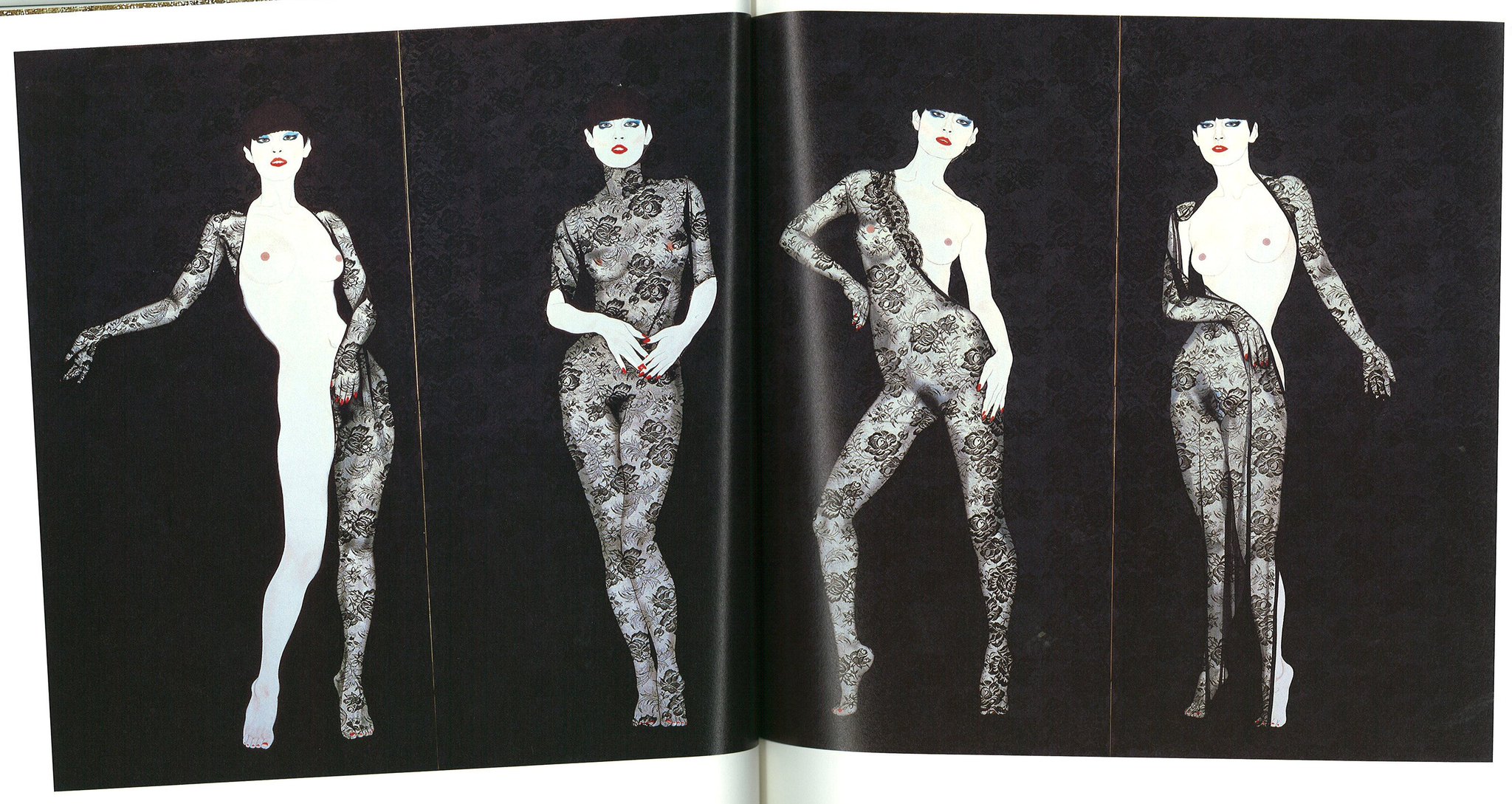 加山又造 黒い薔薇の裸婦 黒いレース 肉筆 美人画 額縁付 大型絵画